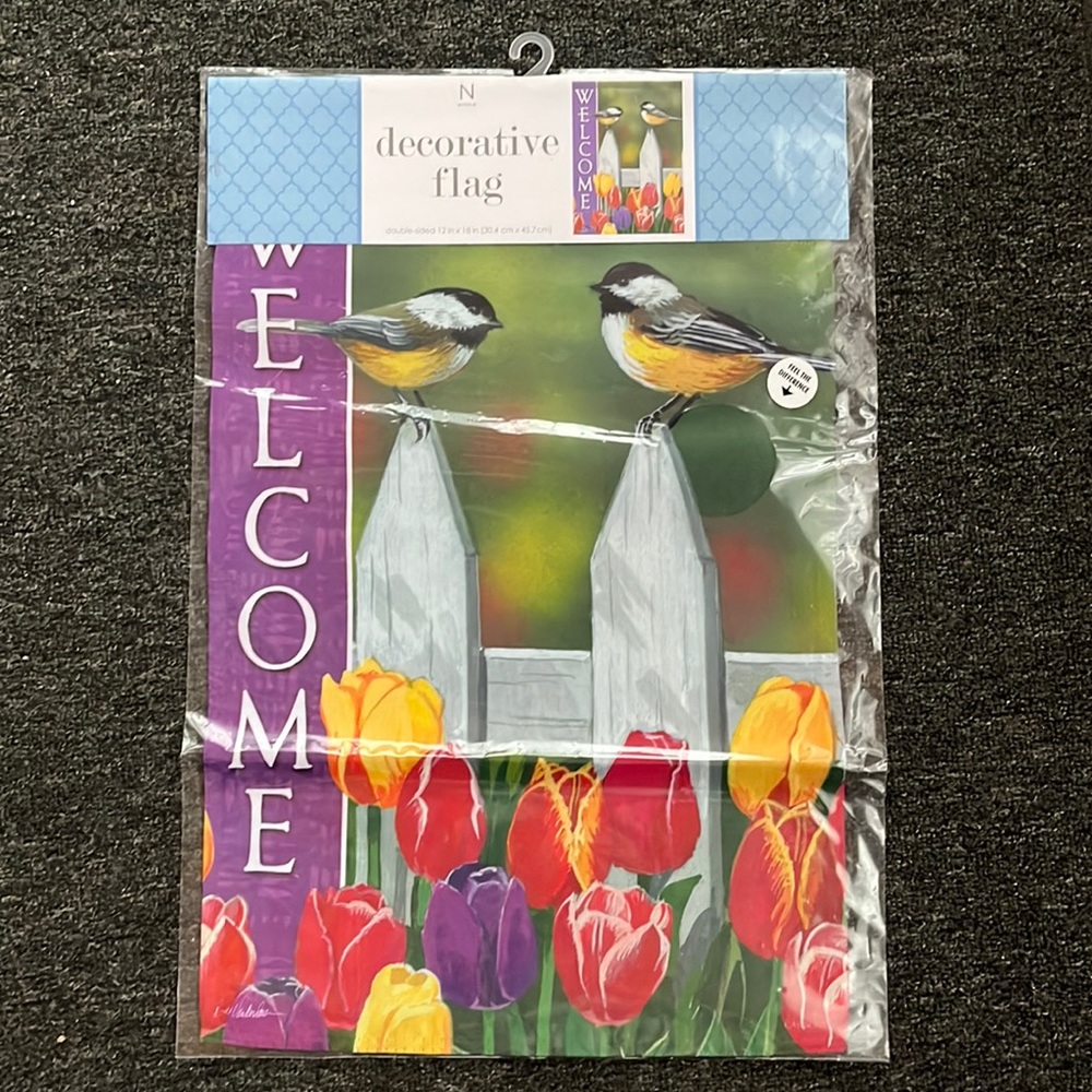 Nicole Double Sided Decorative Welcome Flag. New in Plastic Packaging